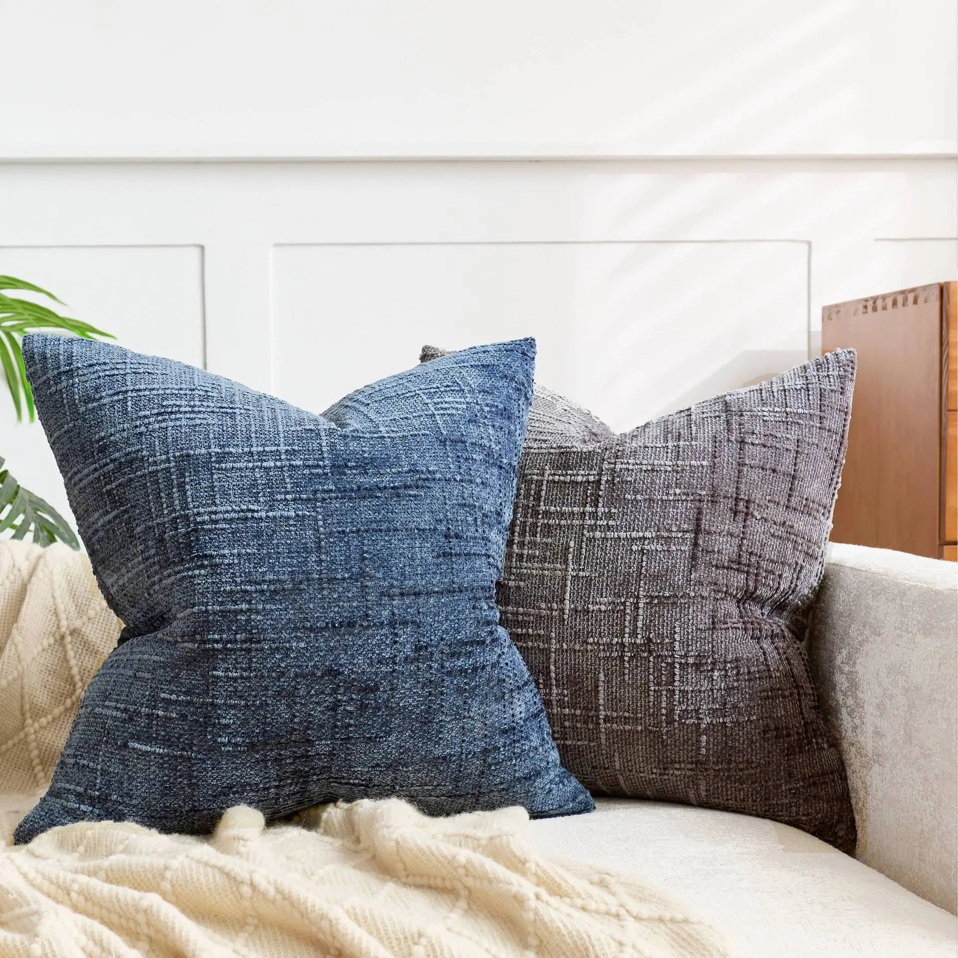 Cushion Cover Chenille 45.0 cm Decorative Sofa Bedroom Pillow Case Textured Bamboo Pattern Soft Throw Cushion | Thomler