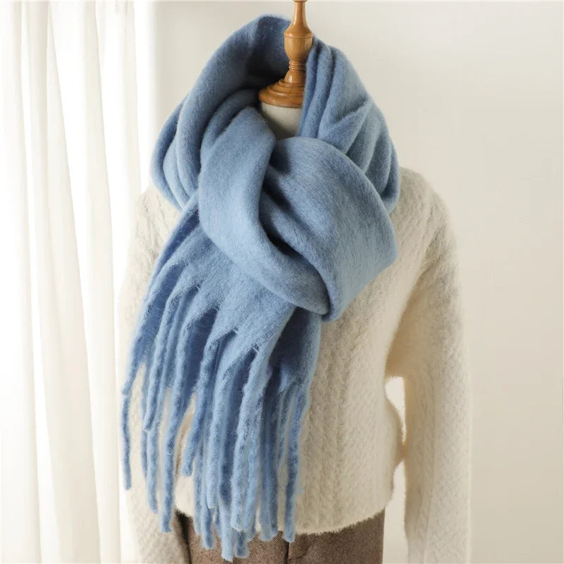 Oversized Cashmere-Feel Winter Wrap with Statement Fringe | Women's Lightweight Shawl Scarf for Cold Weather | Versatile Long Blanket Scarf | Thomler