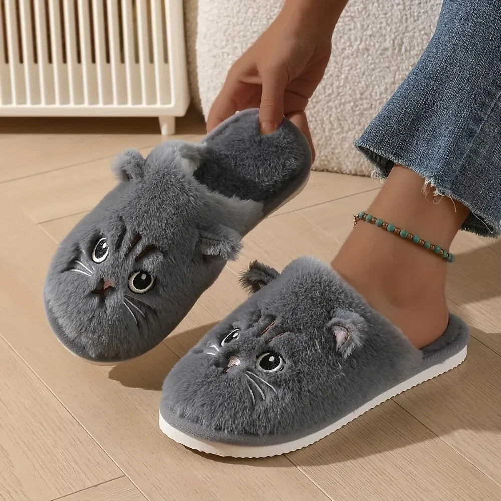 Women's Fuzzy Cat Slippers with Cushioned Foam Sole & Non-Slip Grip for Indoor Lounging & Bedroom Comfort | Thomler