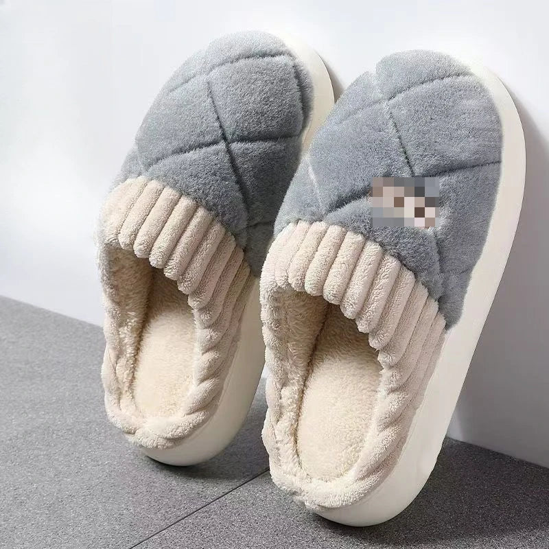 Plush Checkered House Slippers – Cozy Fleece Indoor Footwear with Thick Cushioned Sole for Men & Women | Thomler