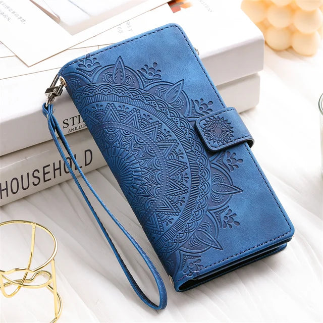 Folio Wallet Case for Galaxy S26 S25 S24 S23 S22 S21 S20 Note 20 10 9 with Card Slots Embossed Leather Flip Cover | Thomler