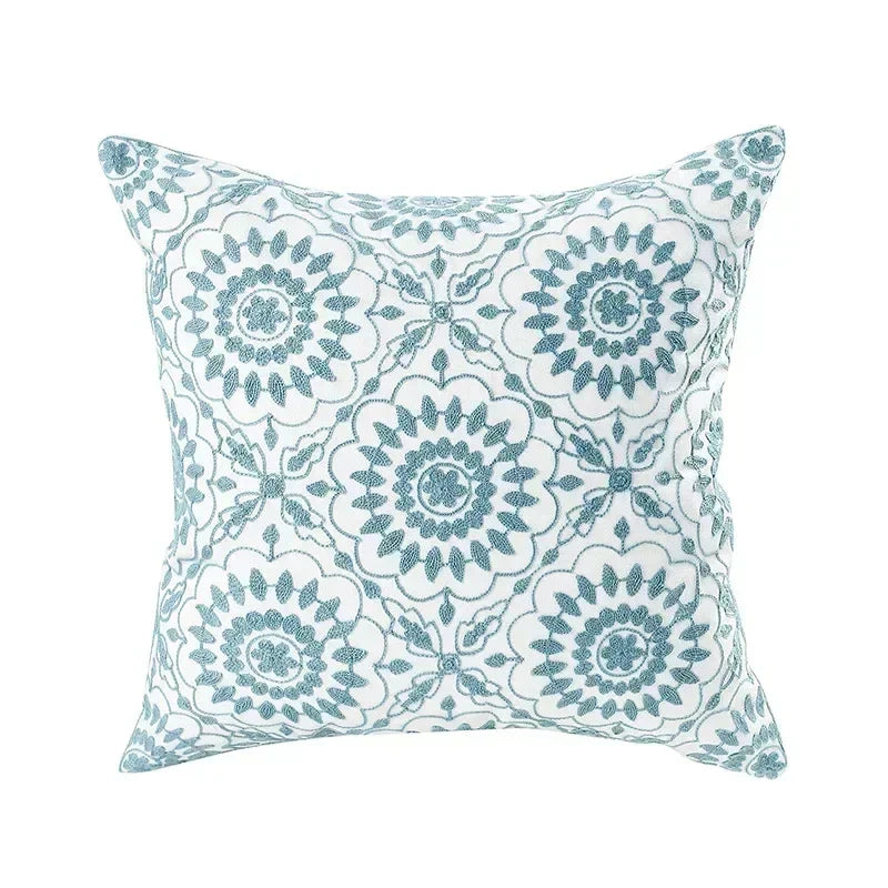 Cushion Cover Cotton Canvas 45.0 cm Floral Embroidered White Sofa Bed Decorative Pillow Case Farmhouse Living Room Accent | Thomler