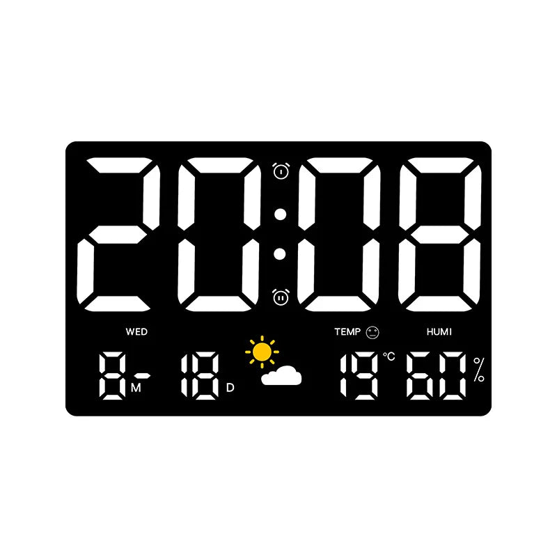 Digital Wall Clock LED 24.8 cm Colour Weather Display Bedroom Office Desk Alarm Clock Remote Control | Thomler