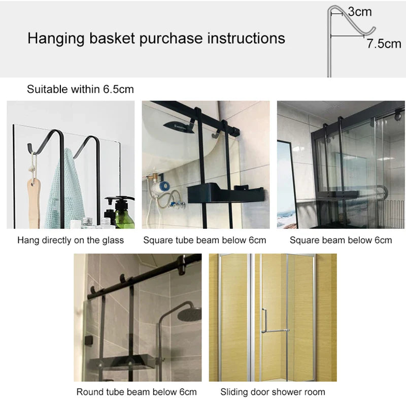 Shower Rack Aluminium 97.0 cm Black Hanging Bathroom Storage Organiser No Drill Over Door Shampoo Holder | Thomler