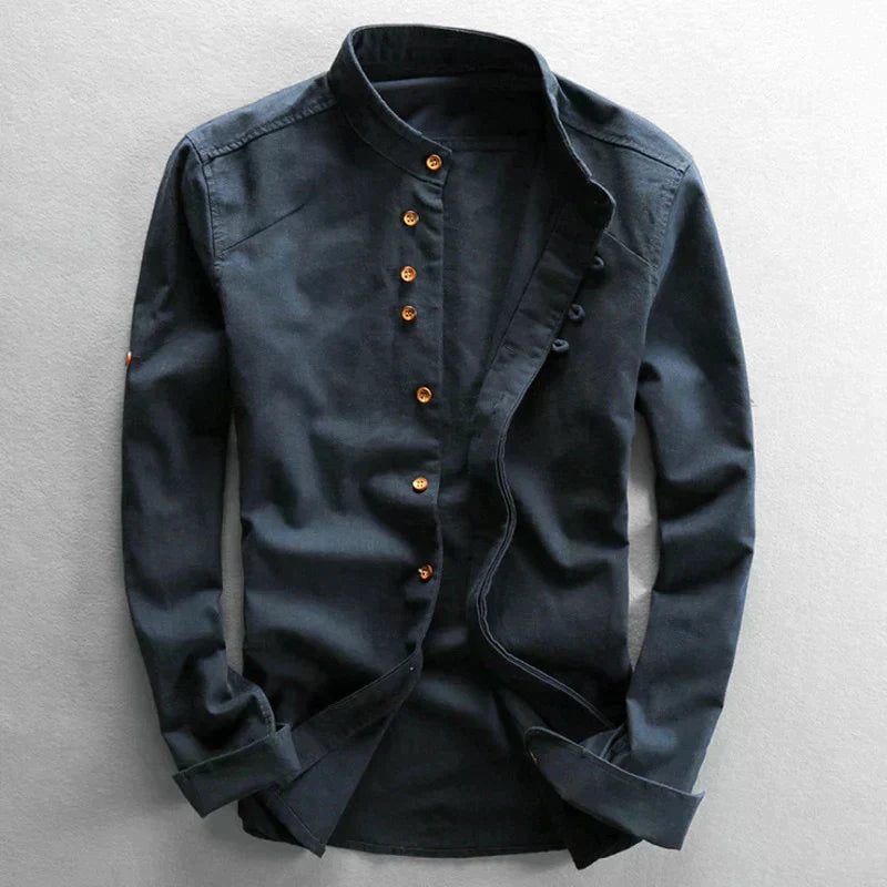 Men's Cotton Linen Button-Down Shirt – Traditional Asian Inspired Design for Casual & Semi-Formal Wear | Thomler
