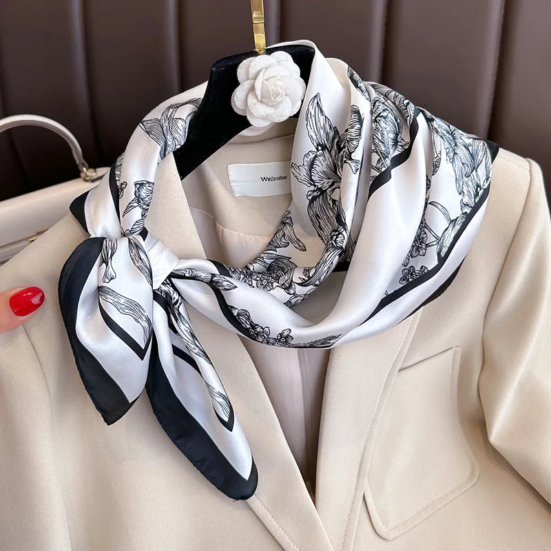 Printed Satin Square Neckerchief for Women 27.5×27.5 in Versatile Head Wrap Neck Tie Hair Ribbon Fashion Accessory | Thomler