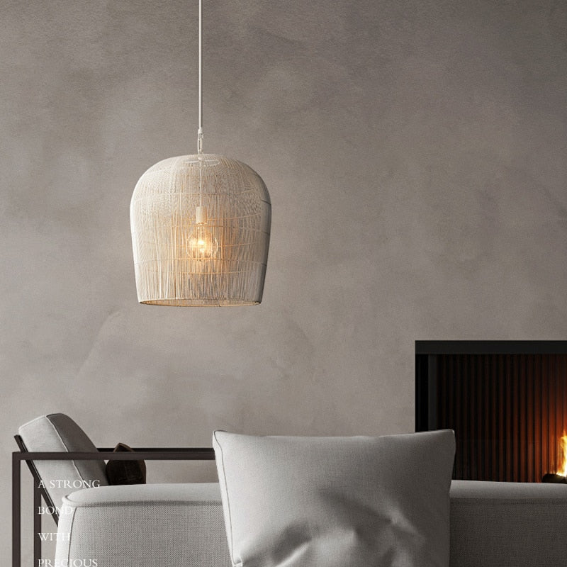 Pendant Light Rattan Hand Woven Shade Ø31.0 cm To Ø61.0 cm White Black Dining Room Living Room Japandi Hanging Ceiling Lamp | Thomler