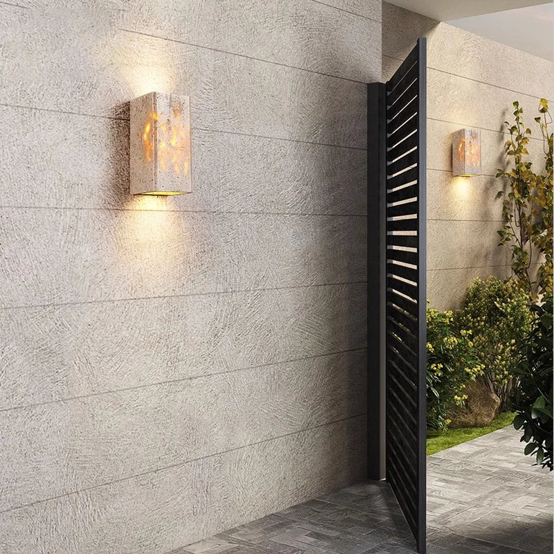 Wall Light Travertine Stone 6.3 in Outdoor Up Down LED Waterproof Garden Patio Fixture Modern Minimalist Exterior Sconce | Thomler