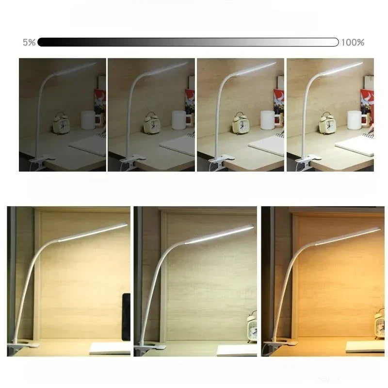 USB Clip-On Desk Lamp with Adjustable Gooseneck – 3 Light Modes & Dimmer – Eye-Safe Reading Light for Workspace, Nightstand & Study | Thomler
