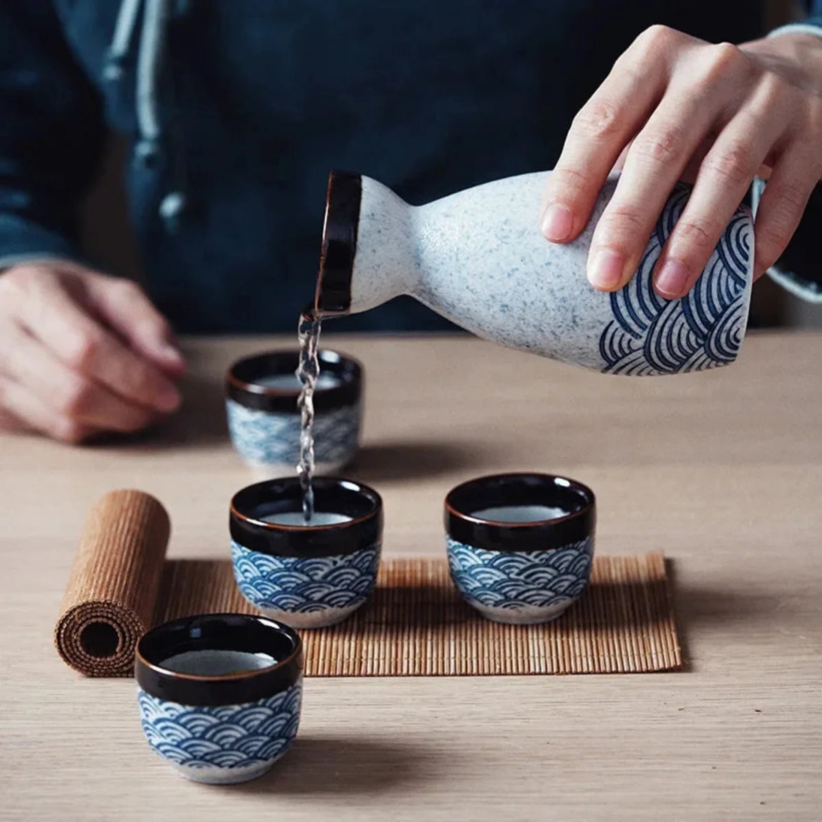 Ceramic Sake Serving Set with Carafe & Cups – Traditional Japanese Drinkware for Home Entertaining | Thomler