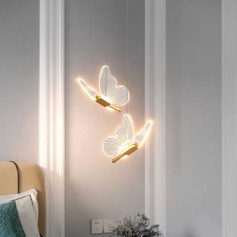 Butterfly Wing LED Hanging Light – Etched Acrylic Pendant with Adjustable Cord | Thomler