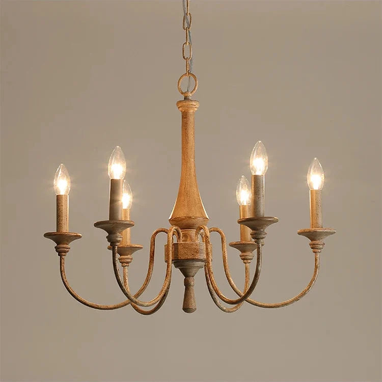 Carved Timber Column Chandelier with Candelabra Arms – 5 to 8 Lights for Farmhouse Dining Room or Entryway | Thomler