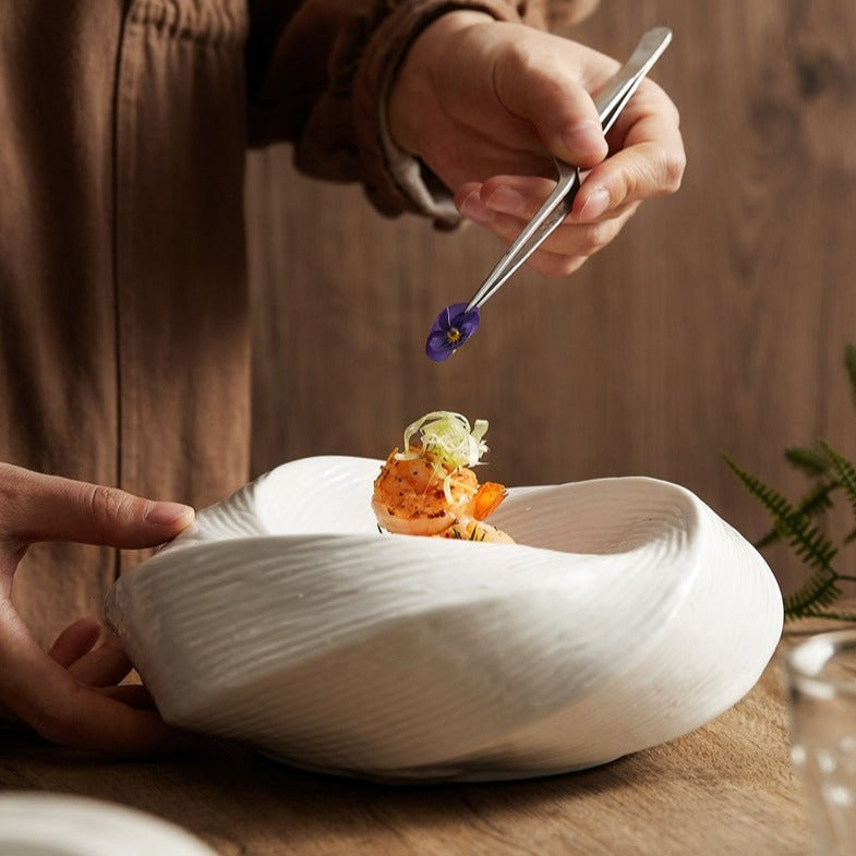 Serving Bowl Ceramic 10 in Swirl Design Kitchen Dining Tableware Elegant Modern | Thomler