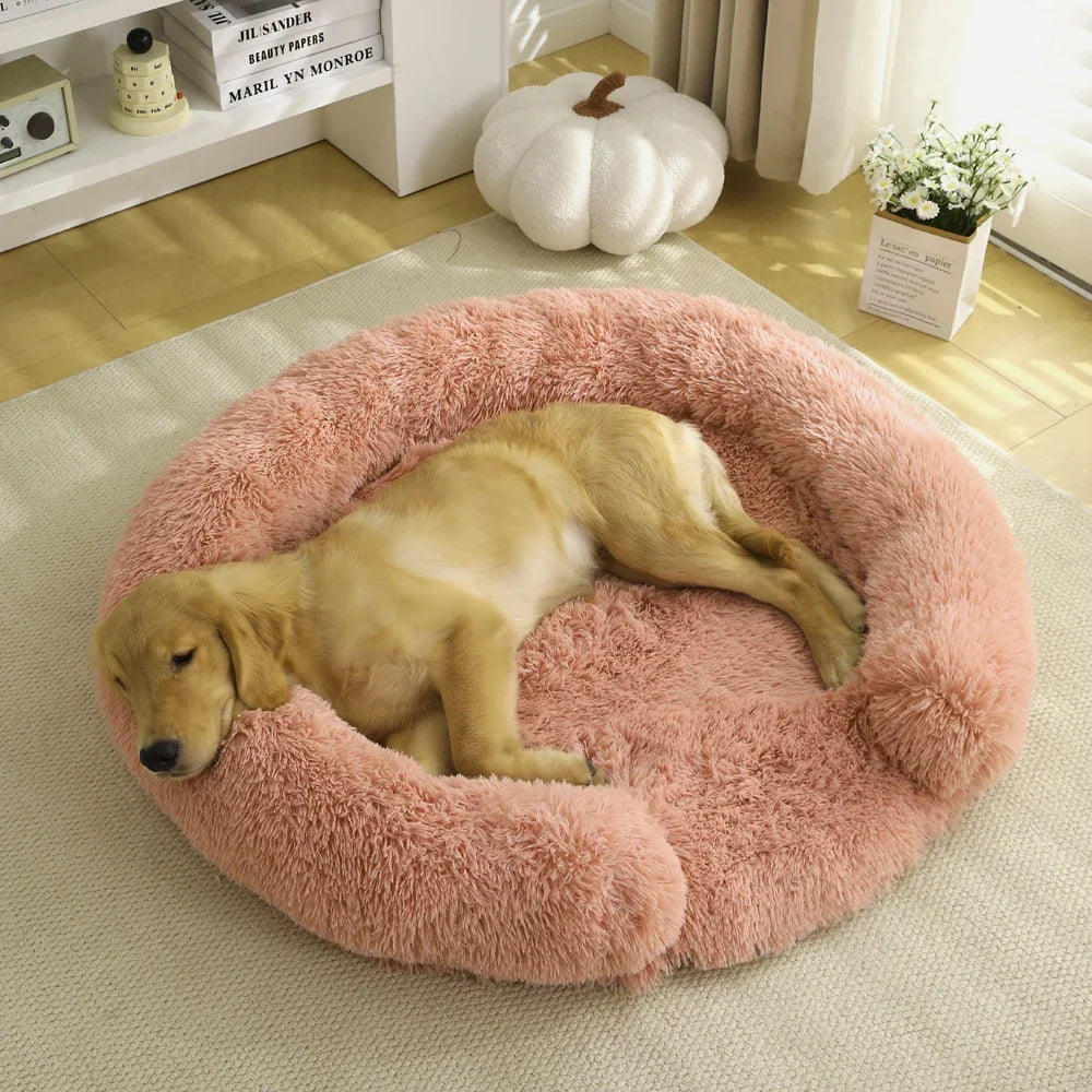 Round Semi-Open Pet Bed with Plush Cushion & Non-Slip Base – Machine Washable Cover – 4 Sizes | Thomler