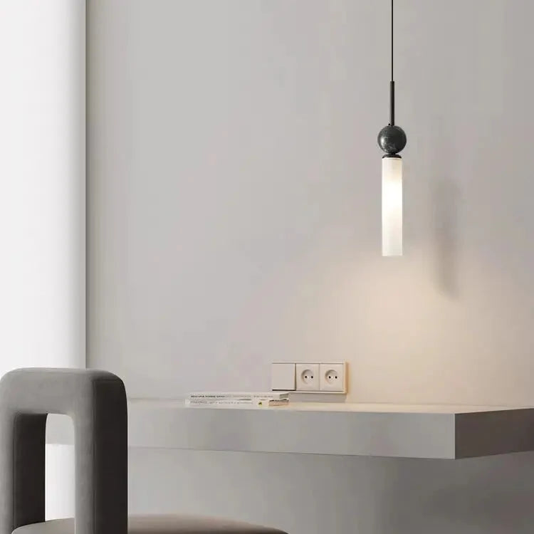 Natural Stone Column Pendant Light – LED Tubular Ceiling Fixture with Adjustable Cord for Kitchen Island & Dining Room | Thomler