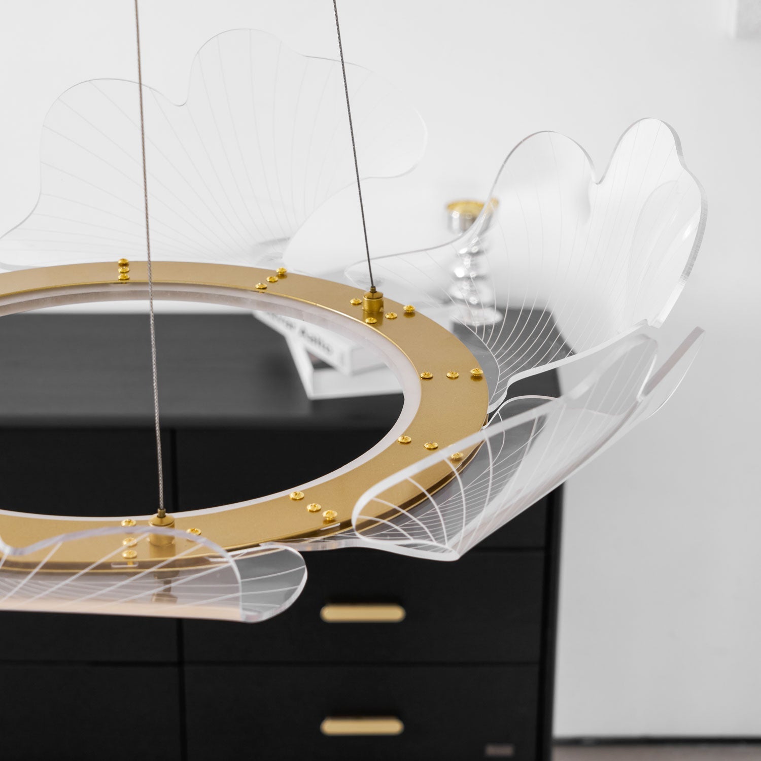 Metal Leaf Ceiling Light 26.7 in Round Gold Office Living Room Kitchen Fixture Adjustable LED | Thomler