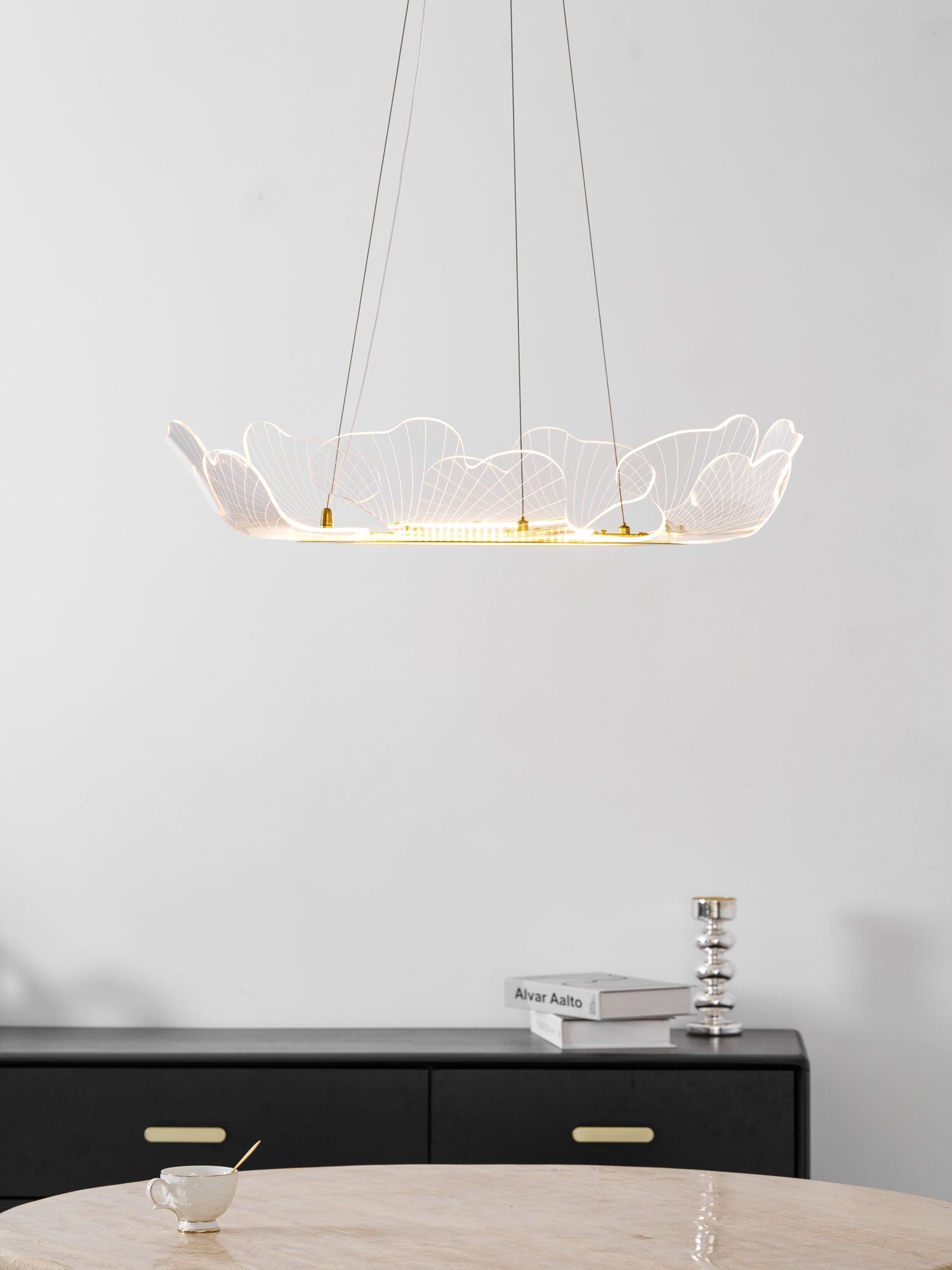 Metal Leaf Ceiling Light 26.7 in Round Gold Office Living Room Kitchen Fixture Adjustable LED | Thomler
