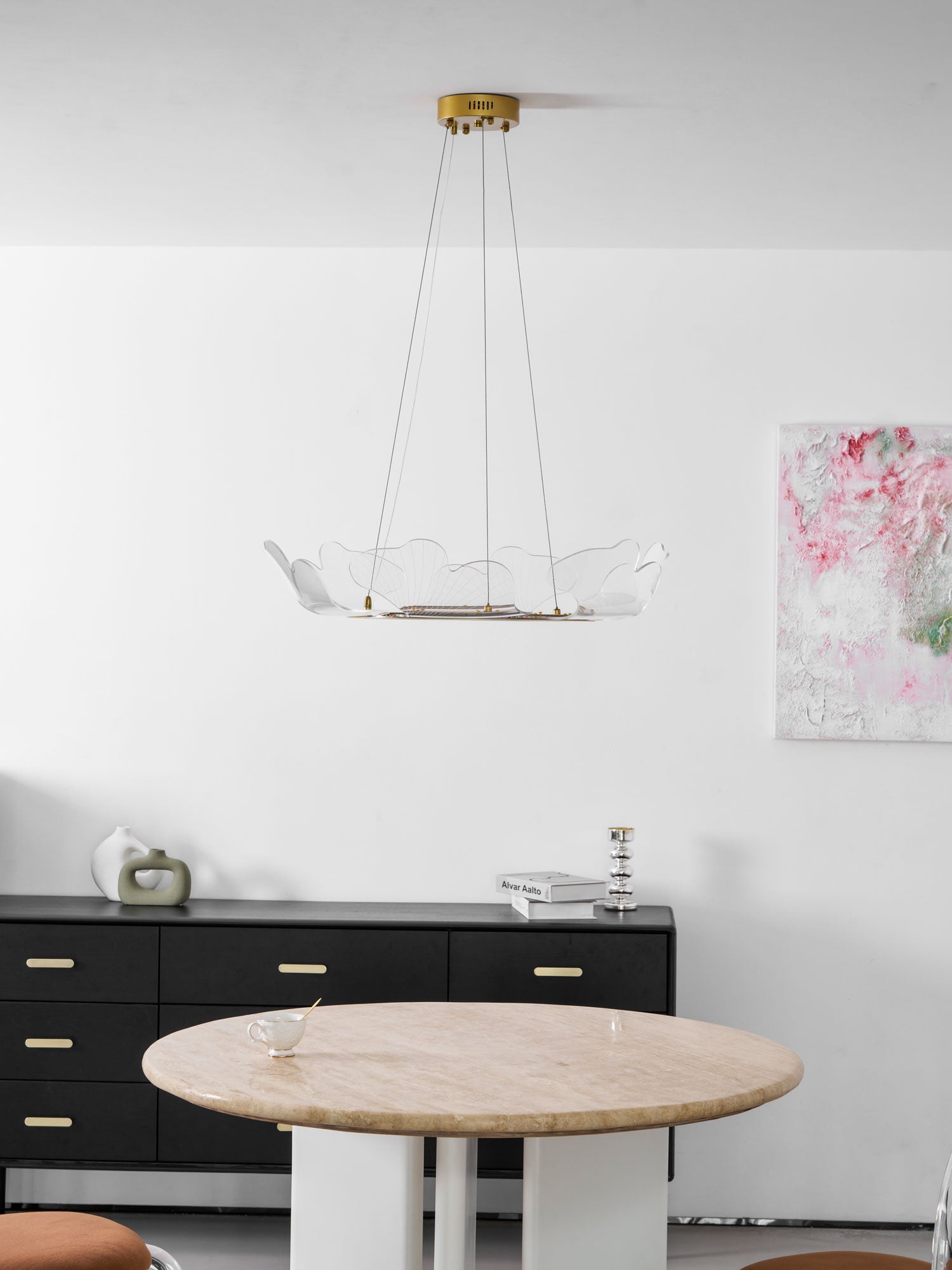 Metal Leaf Ceiling Light 26.7 in Round Gold Office Living Room Kitchen Fixture Adjustable LED | Thomler