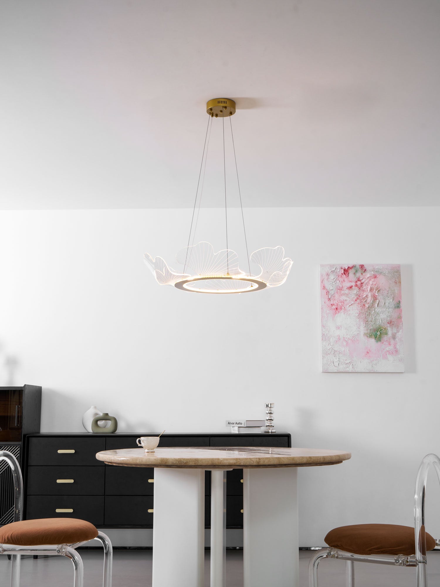 Metal Leaf Ceiling Light 26.7 in Round Gold Office Living Room Kitchen Fixture Adjustable LED | Thomler