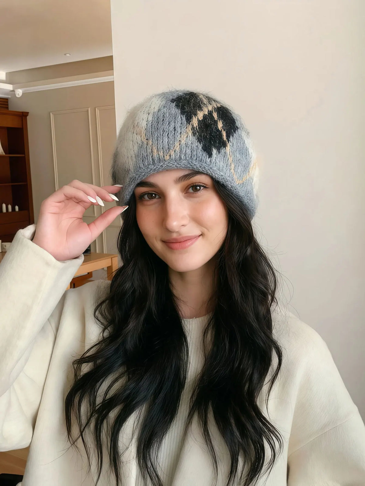 Diamond Knit Beanie Hat with Ear Flaps for Cold Weather – Unisex Checkered Winter Cap for Men & Women | Thomler