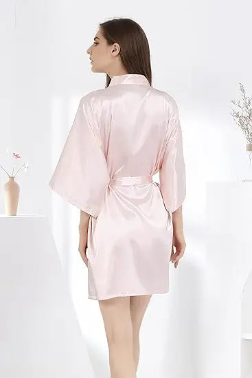 Women's Satin Kimono Robe Loungewear in Navy Blue Pink Purple Lightweight Summer Wrap Sleepwear for Bridal Party | Thomler