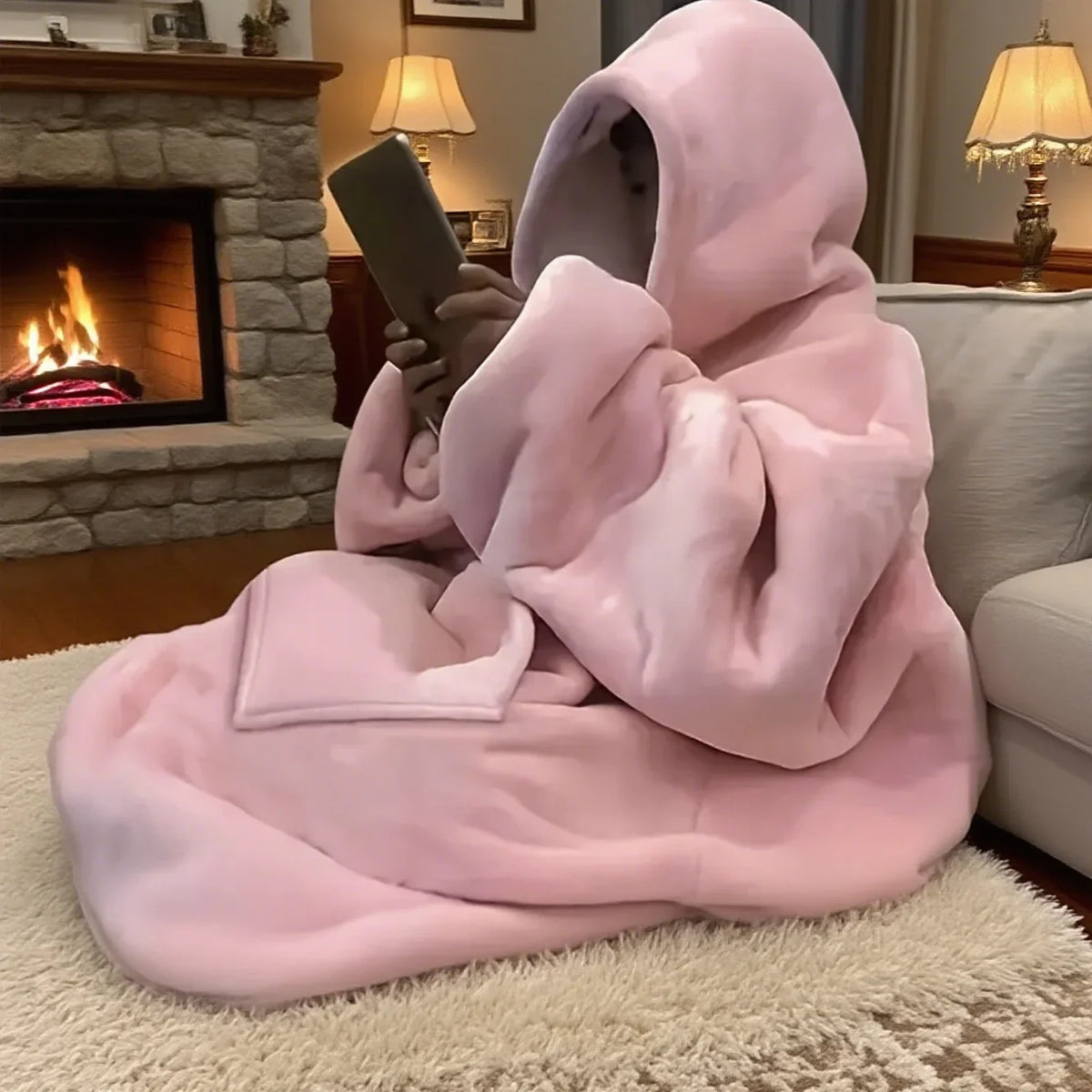 Oversized Wearable Blanket Hoodie with Kangaroo Pocket – Plush Reversible Throw Sweatshirt for Lounging, Couch, Bed & TV | Thomler
