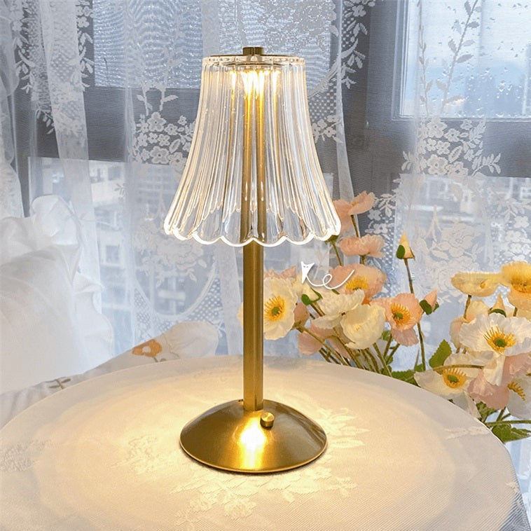 Table Lamp Acrylic Crystal Shade 23.0 cm Gold Bedroom Touch Dimmable USB Rechargeable Bedside Desk Reading Light | Thomler