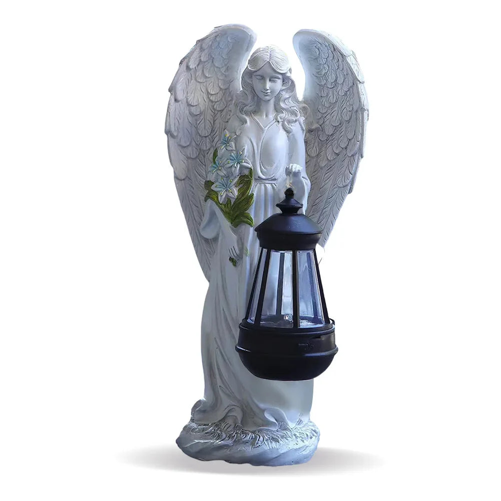 Garden Statue Resin 31.0 cm White Solar LED Lantern Waterproof Patio Memorial Decoration Outdoor Light | Thomler