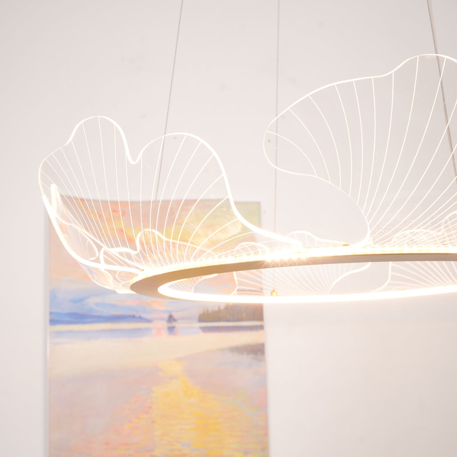 Metal Leaf Ceiling Light 26.7 in Round Gold Office Living Room Kitchen Fixture Adjustable LED | Thomler