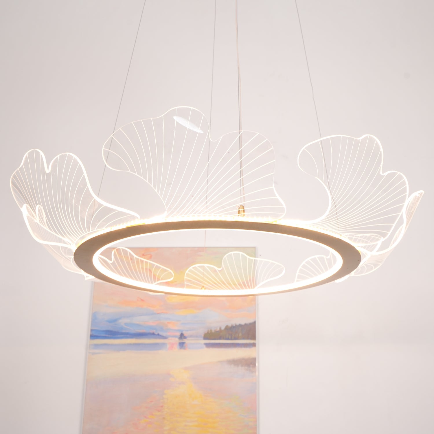 Metal Leaf Ceiling Light 26.7 in Round Gold Office Living Room Kitchen Fixture Adjustable LED | Thomler