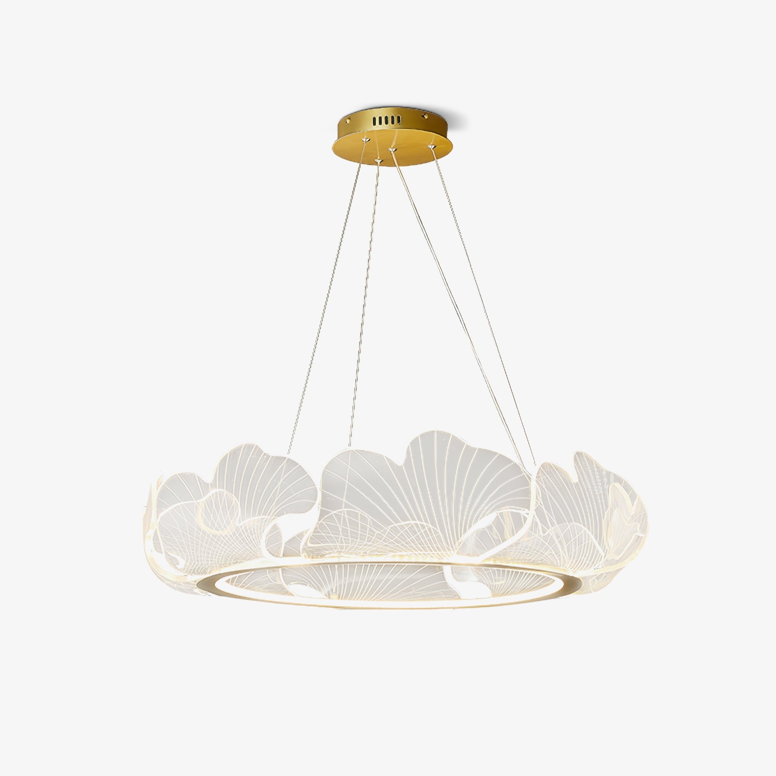 Metal Leaf Ceiling Light 26.7 in Round Gold Office Living Room Kitchen Fixture Adjustable LED | Thomler