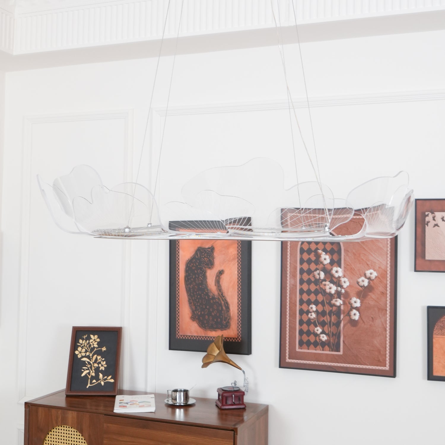 Metal Leaf Ceiling Light 26.7 in Round Gold Office Living Room Kitchen Fixture Adjustable LED | Thomler