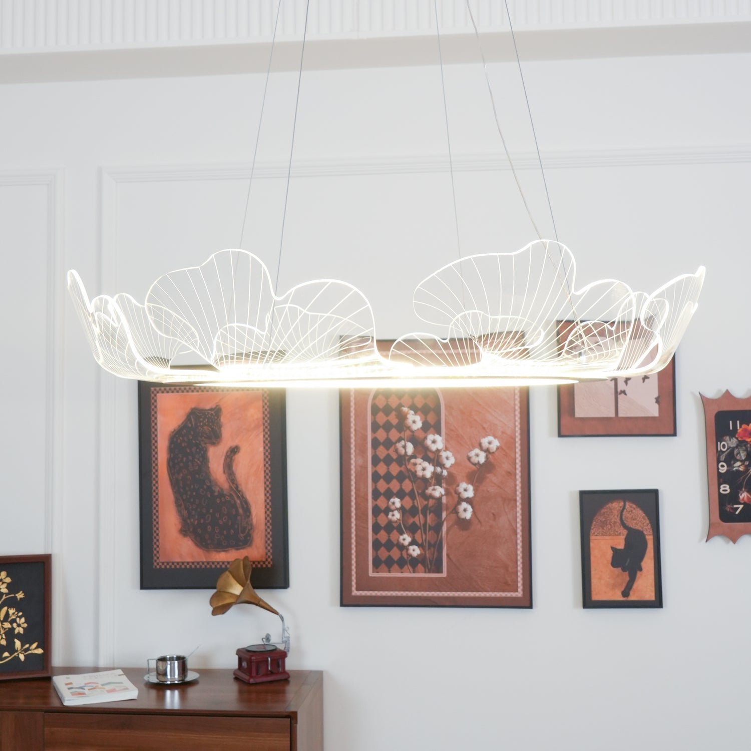 Metal Leaf Ceiling Light 26.7 in Round Gold Office Living Room Kitchen Fixture Adjustable LED | Thomler