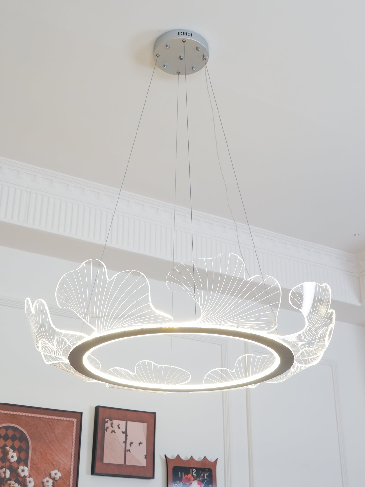 Metal Leaf Ceiling Light 26.7 in Round Gold Office Living Room Kitchen Fixture Adjustable LED | Thomler
