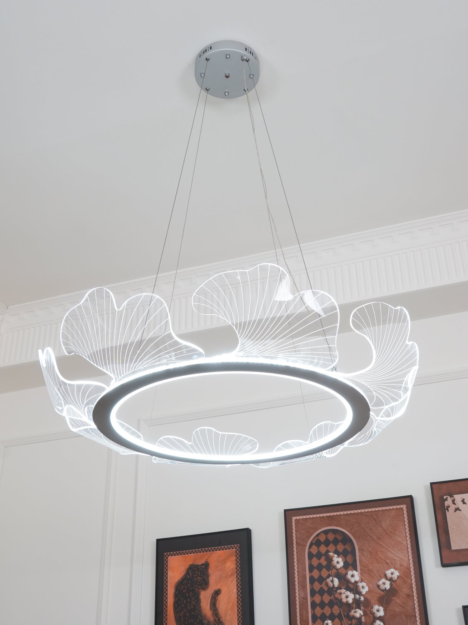 Metal Leaf Ceiling Light 26.7 in Round Gold Office Living Room Kitchen Fixture Adjustable LED | Thomler