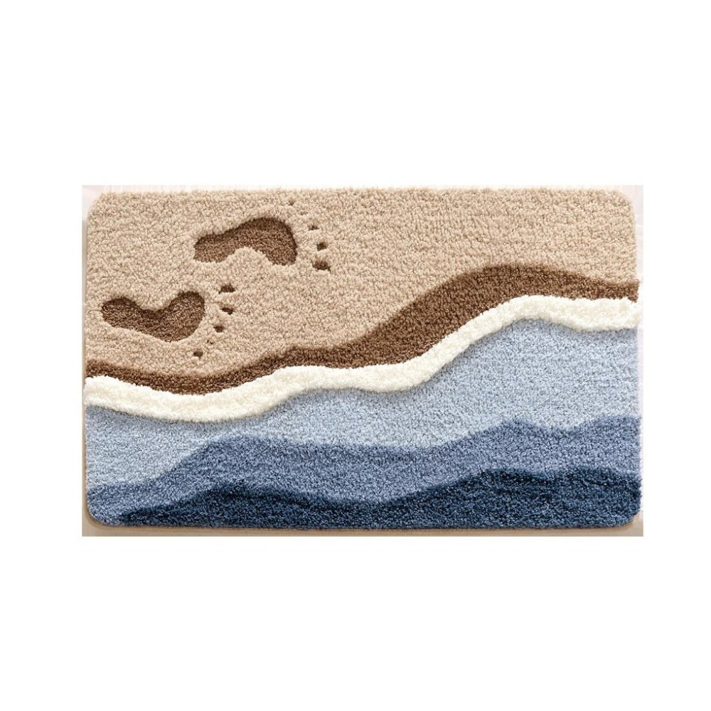 Bath Mat Microfiber 80.0 cm Blue Beige Non Slip Bathroom Shower Absorbent Floor Rug | Thomler