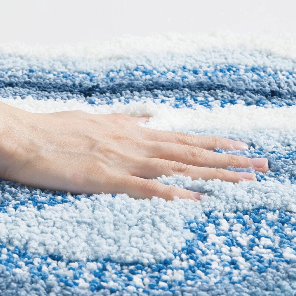 Bath Mat Microfiber 80.0 cm Blue Beige Non Slip Bathroom Shower Absorbent Floor Rug | Thomler