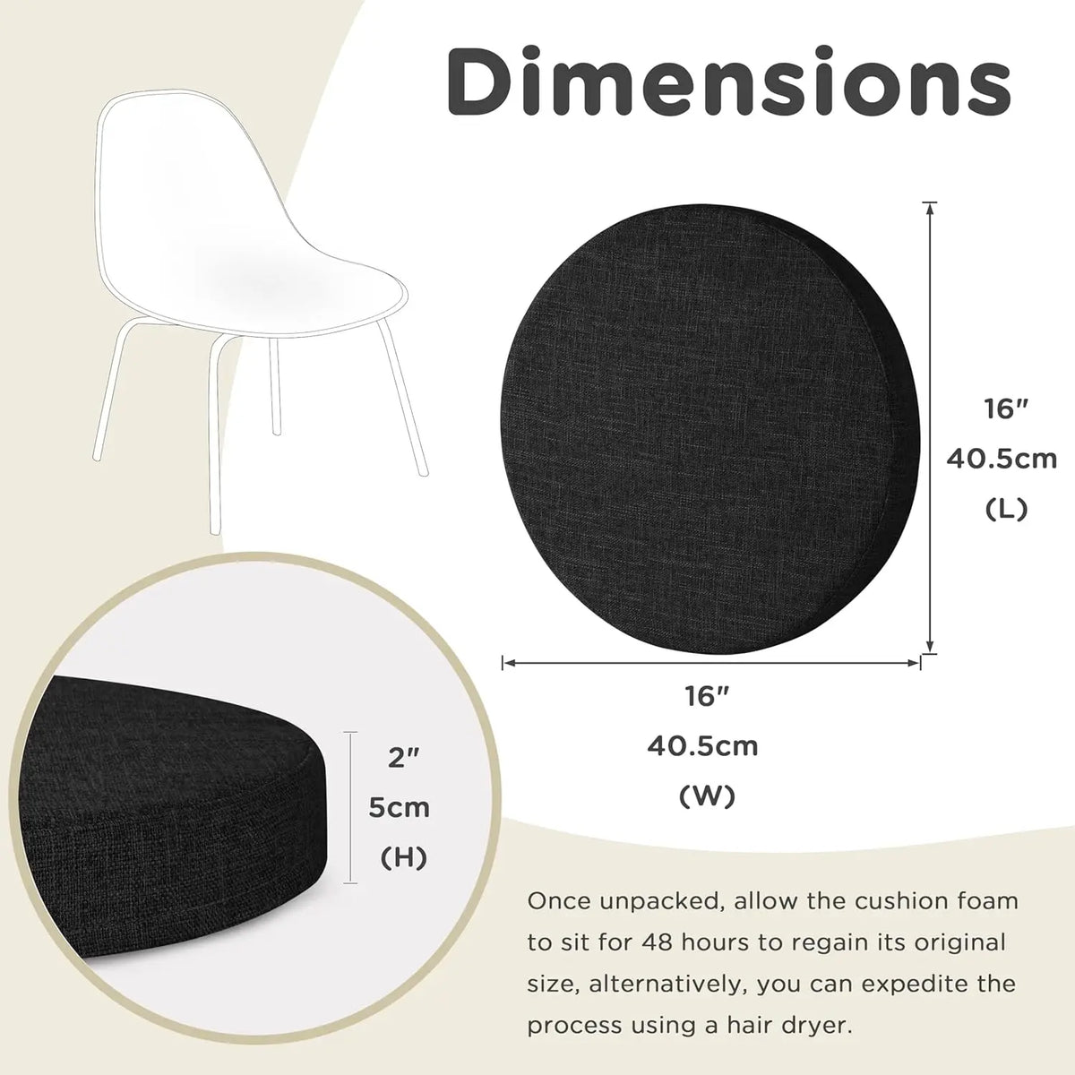 Round Seat Pad with Zipper – Machine-Washable Cotton-Blend Stool Cushion for Kitchen, Dining, Bar & Office Chairs | Thomler