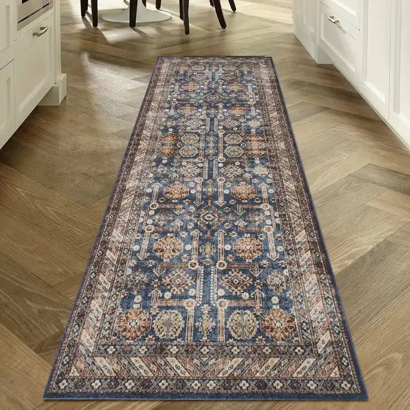 Machine Washable Runner Rug Non-Slip Crystal Velvet Hallway Kitchen Entryway Carpet Vintage Print Absorbent Mat for Corridors Bathrooms | Thomler