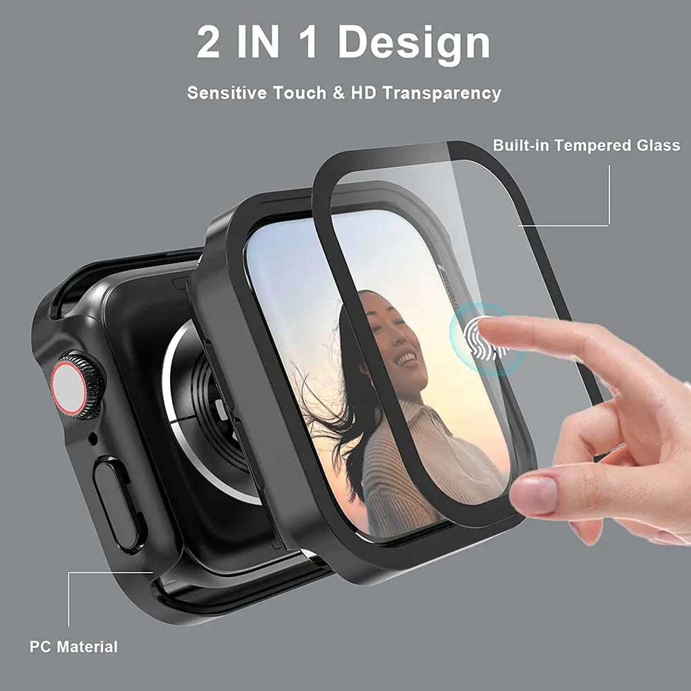 Snap-On Full-Coverage Screen & Body Shield for Apple Watch Series 4-9 – Tempered Glass & PC Armor | Thomler