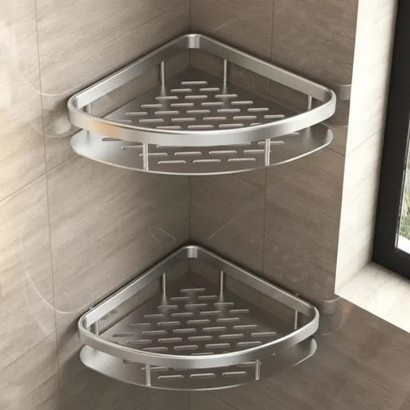 Bathroom Shelf ABS Plastic Stainless Steel 30.5 cm Self Adhesive Shower Storage Corner Organiser Wall Mounted Rack | Thomler