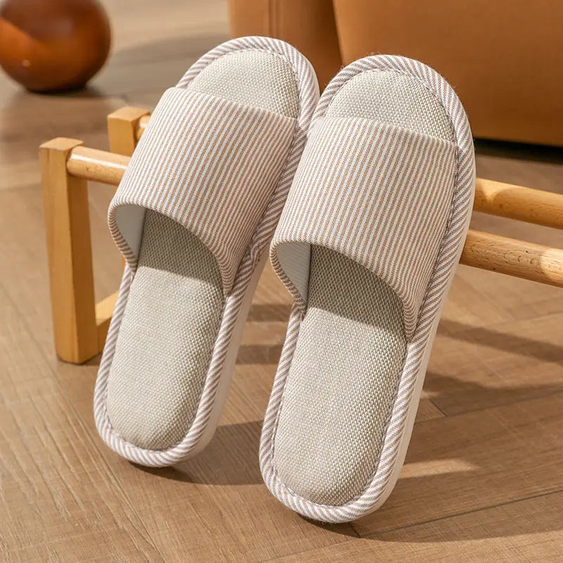 Open-Toe Canvas Slides for Women & Men – Breathable Linen House Slippers for Year-Round Comfort – Indoor Bedroom Footwear | Thomler