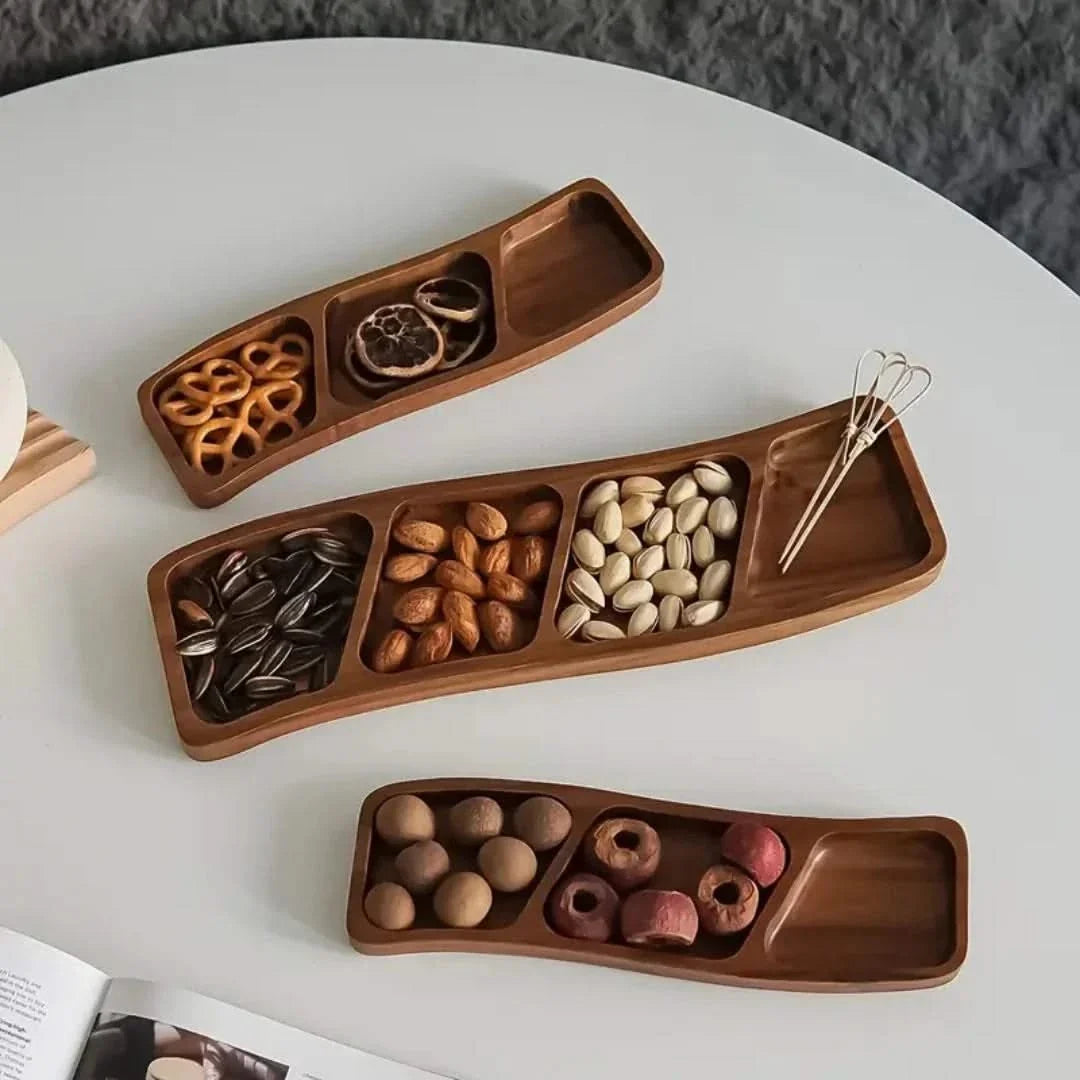 Divided Wood Appetizer Board for Cheese Nuts Snacks 3 or 4 Compartments Natural Finish Entertaining Platter | Thomler