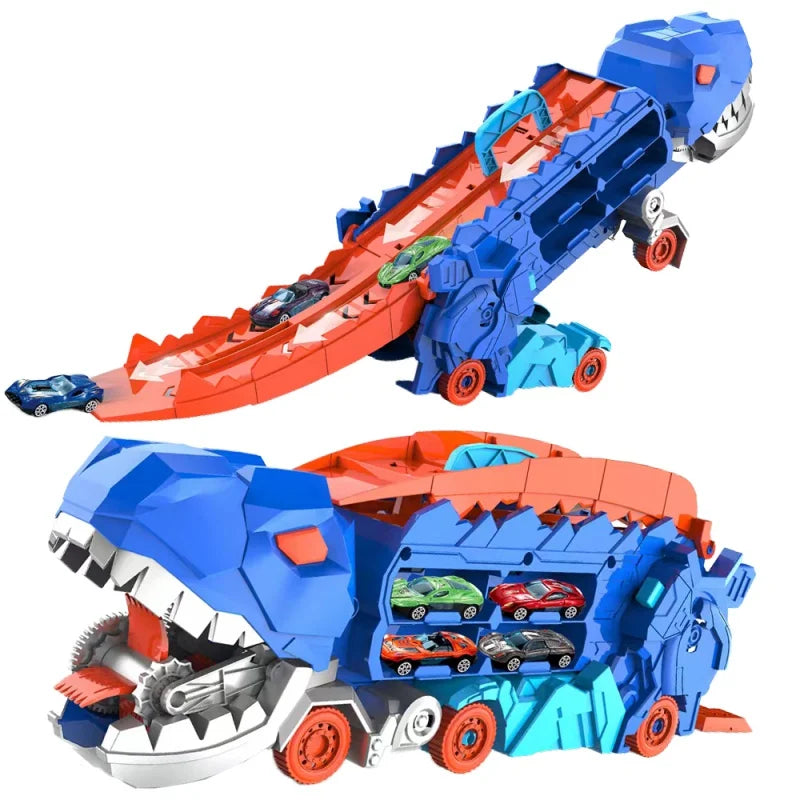 Transforming Dinosaur Race Track Playset with Storage for Mini Cars – 2-in-1 Dino Racetrack Toy for Kids Ages 3+ | Thomler