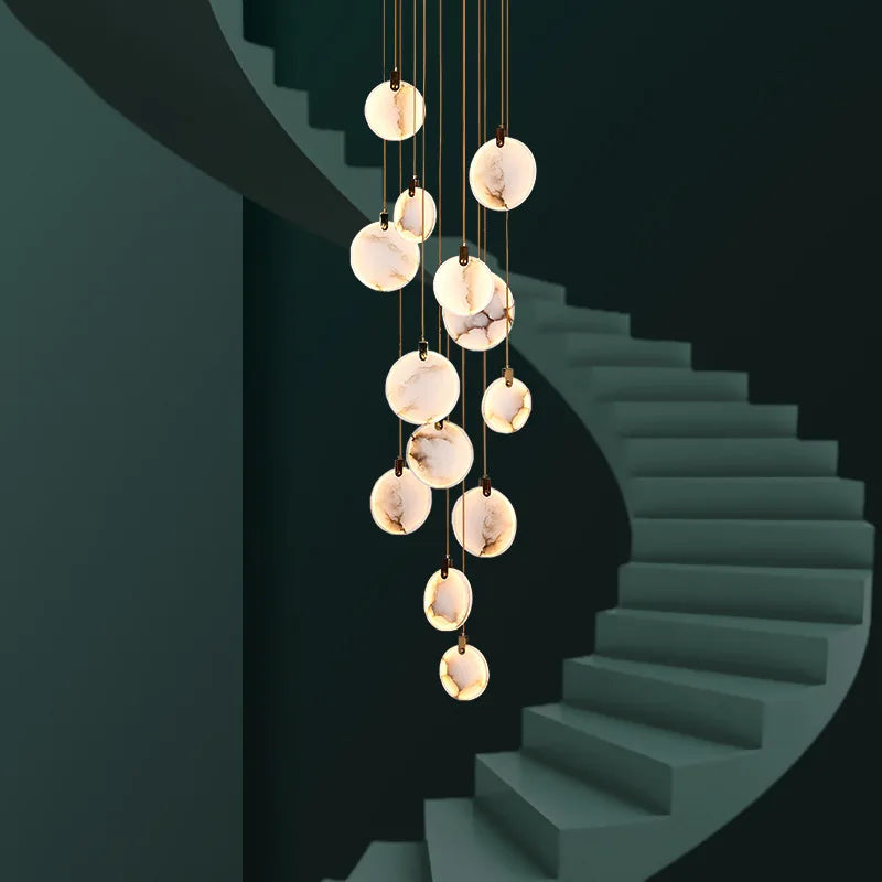 Spiral Alabaster Disc Pendant Chandelier with LED – Rotating Multi-Tier Statement Light for High Ceilings, Foyers & Staircases | Thomler