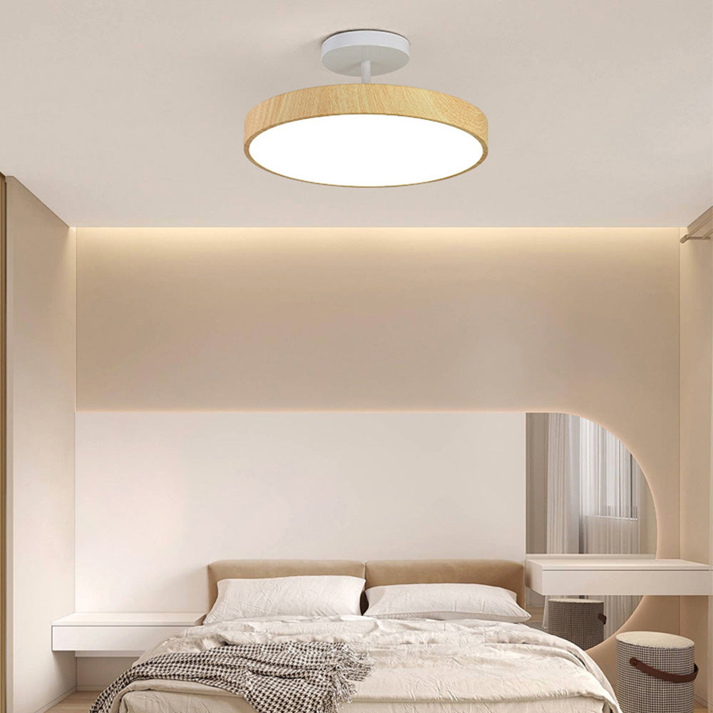 Ceiling Light Wood Look LED Round Semi Surface Mounted Bedroom Living Room Dining Room Ambient Lighting | Thomler