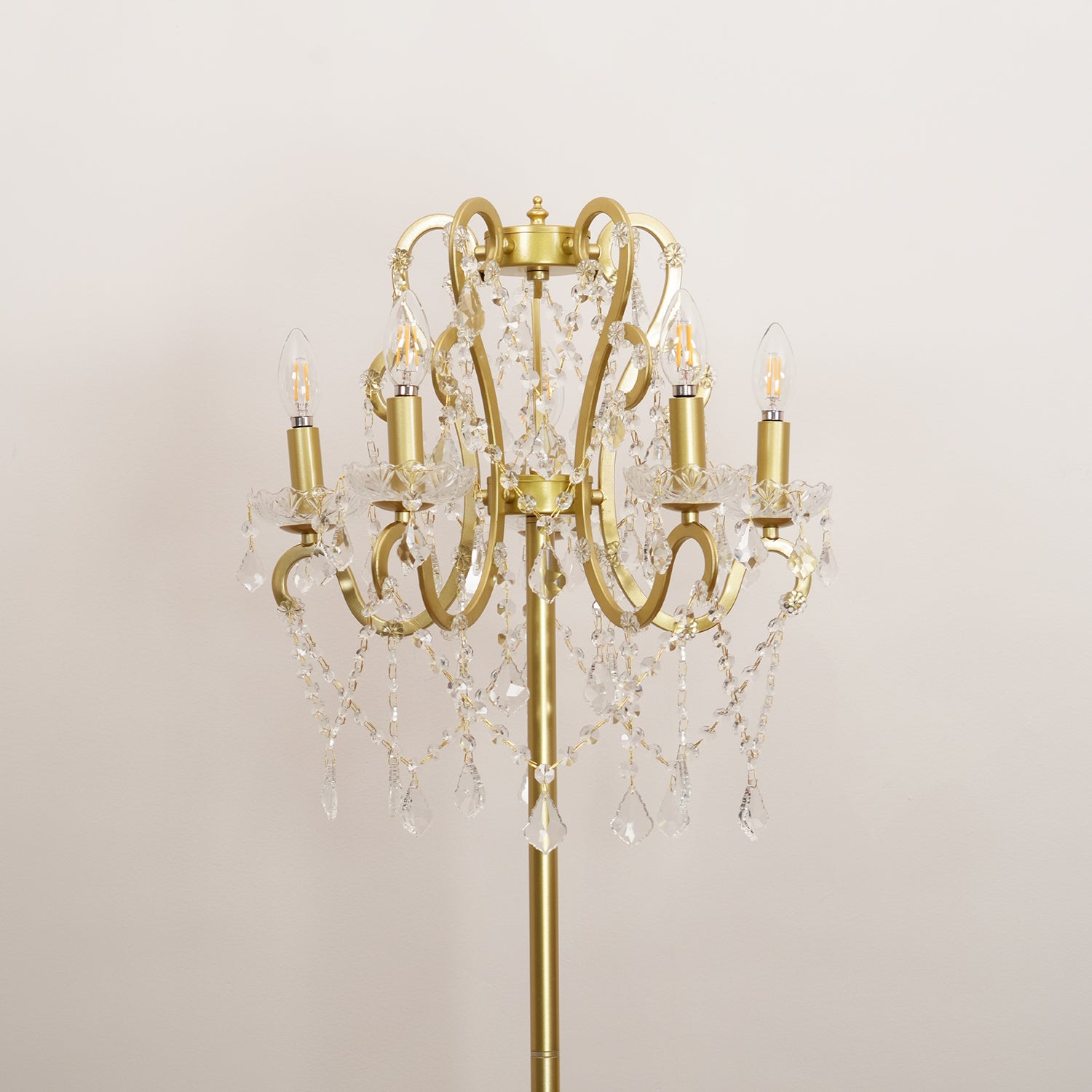 Floor Lamp Iron 20.9 in Crystal Retro White Gold Living Room Accent Lighting Decorative Stand | Thomler