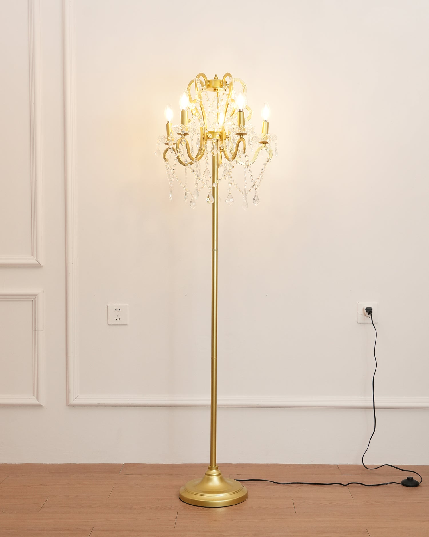 Floor Lamp Iron 20.9 in Crystal Retro White Gold Living Room Accent Lighting Decorative Stand | Thomler