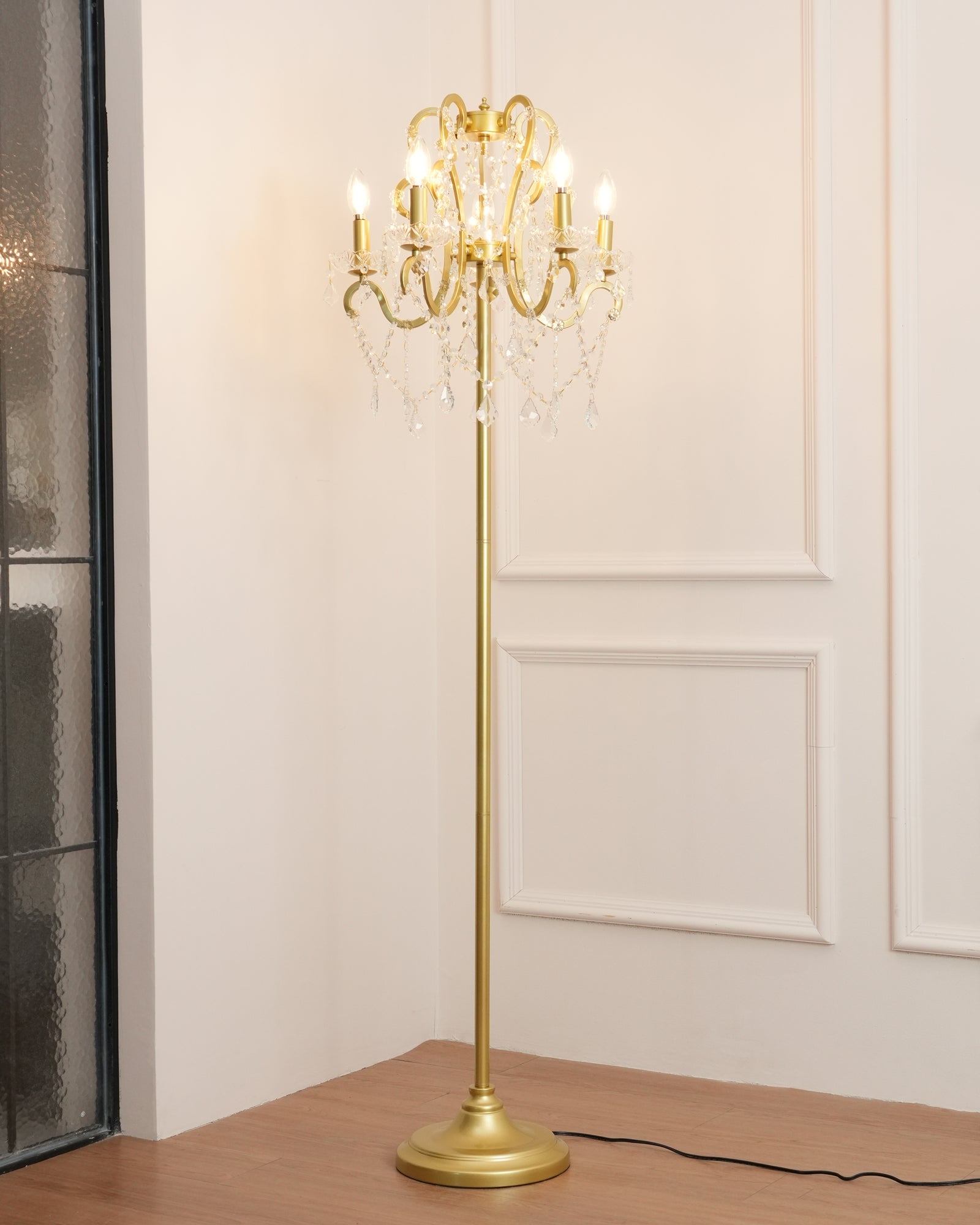 Floor Lamp Iron 20.9 in Crystal Retro White Gold Living Room Accent Lighting Decorative Stand | Thomler