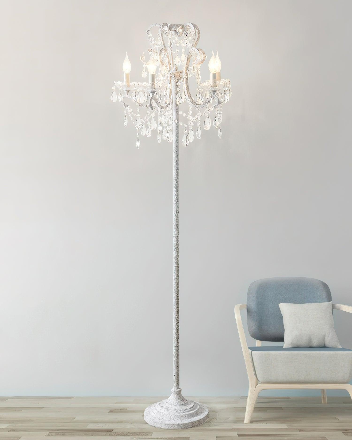 Floor Lamp Iron 20.9 in Crystal Retro White Gold Living Room Accent Lighting Decorative Stand | Thomler